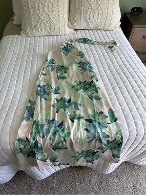 Source Unknown Backless Floral Maxi Dress in Green and Cream